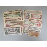 A collection of used vintage Japanese bank notes