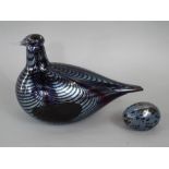 Iittala of Finland art glass bird cranberry type glass lustred overlay decoration, 27 cm long;