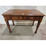 A low Victorian mahogany side table, with moulded outline over two frieze drawers, raised on