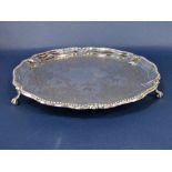 Large Victorian silver salver, the bowl engraved with birds in flight and further concentric