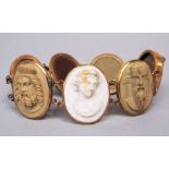 Interesting and good quality 19th century gilt metal mounted lava cameo bracelet, depicting Roman