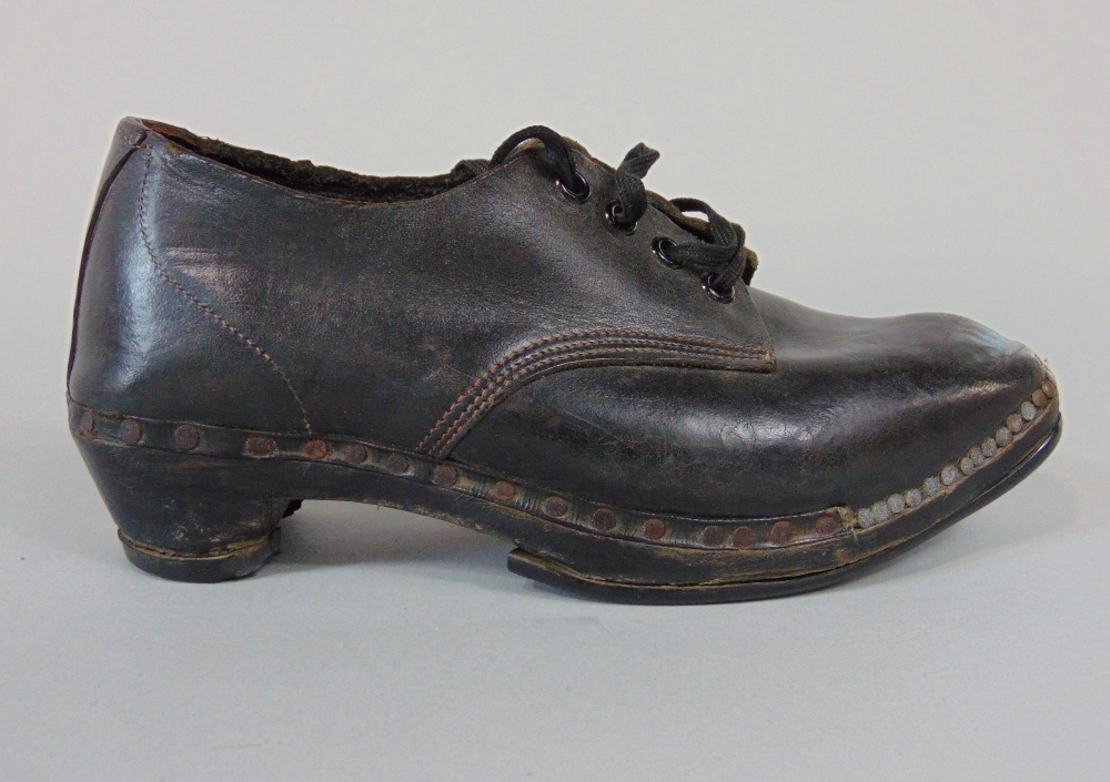 Pair of 19th century clogs with lace fastening, and with Referns rubber irons nailed to the wooden - Image 3 of 6