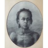 E W Storey (late 19th century British) - shoulder length portrait of a native boy, charcoal on
