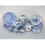 A collection of 19th century and later oriental blue and white ceramics including a ginger jar