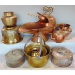 A good quality 19th century copper scuttle with shovel, together with two Eastern copper boxes,