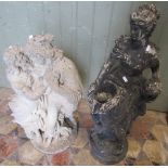A partially weathered composition stone figure group of a romantic couple, together with a further