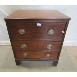 A small 19th century mahogany chest fitted with two real and one dummy drawer with fall front,