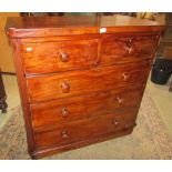 A Victorian mahogany veneered bedroom chest, of two short over three long graduated drawers, with