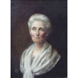Early 20th century British School, bust length portrait of a lady in white lace shawl, oil on