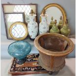 A mixed collection of miscellaneous items to include two pairs of Chinese porcelain table lamps,