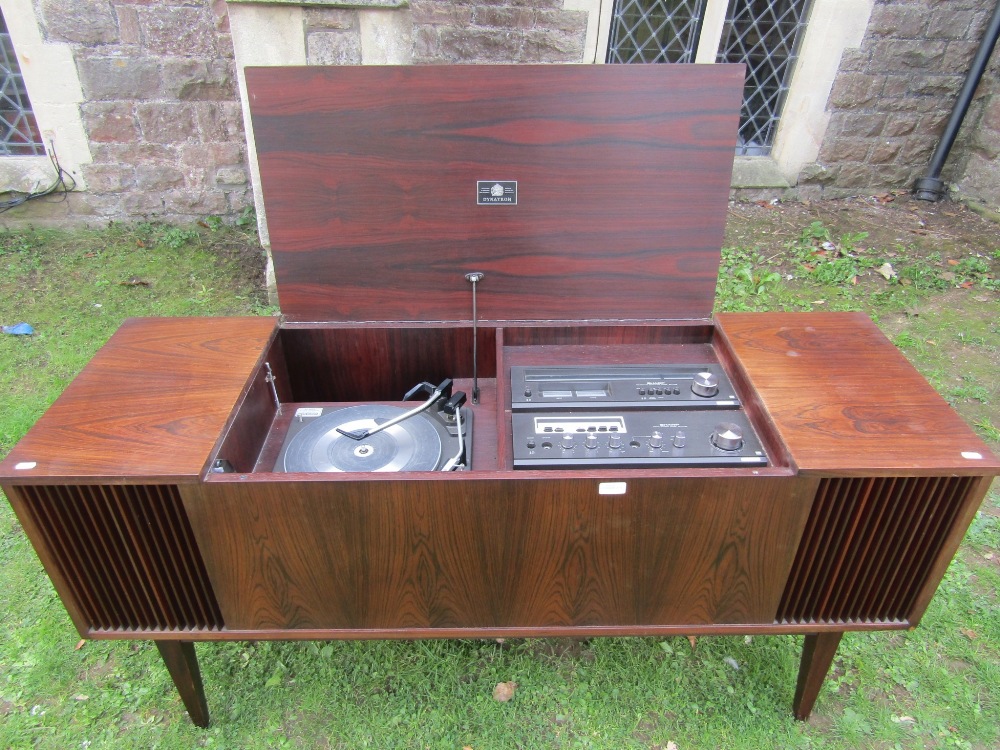 A Dynatron radiogram freestanding with hinged lid enclosing a Garrard 3000 turntable and sharp - Image 2 of 4