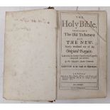 A small leather bound bible printed by Mark Baskett, London, 1767, two late 19th century bibles,