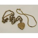 9ct belcher link necklace hung with an associated engraved heart shaped locket, together with a