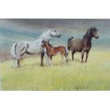 Phillip Sanders - (British B 1938) - Grooms exercising a pair of horses, watercolour and