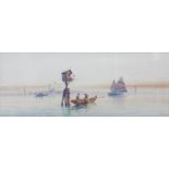M Martino - (early 20th century continental school), Venetian lagoon scene with fishermen,