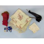 Mixed collection including 19th century parasol with folding handle, vintage woollen shawl, 160 x