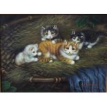 L Sharma (20/21st century) - study of four kittens in the 19th century manner, reproduction oil on