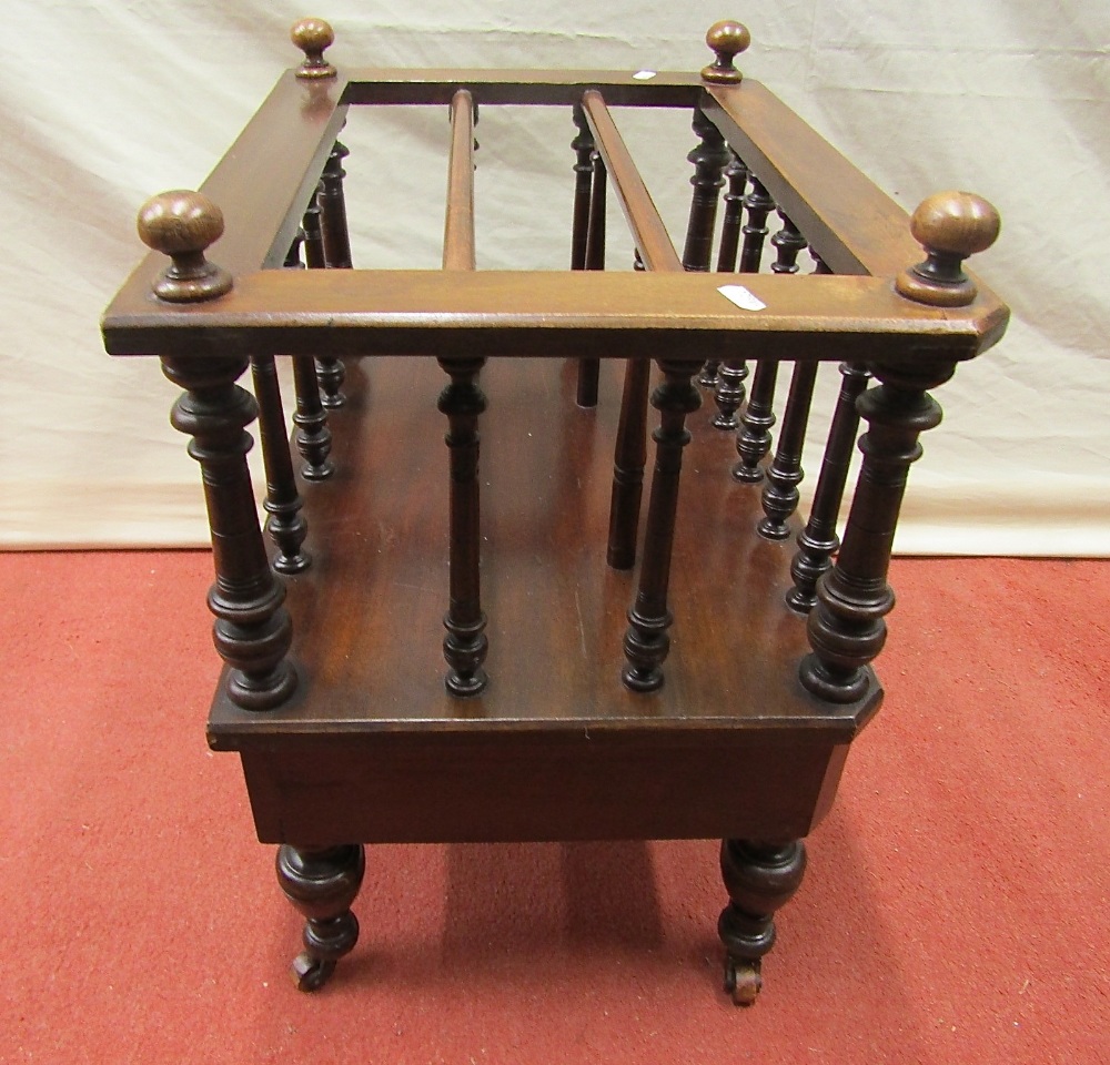 An Edwardian Canterbury with three divisions over a frieze drawer with turned spindle mouldings - Image 2 of 2