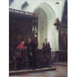 Vincent Stoltenberg Lerche (Norwegian 1837-1892) Church interior with two clergyman, oil on