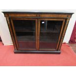 A Victorian ebonised pier cabinet with figured walnut inlay detail, enclosed by two glazed panel