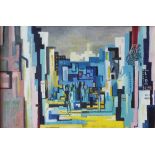 20th century school oil painting on canvas of an abstract style street scene in Lloret De Mar, dated