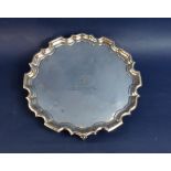 Silver plated pie crust salver with central crest and engraved 'XII Royal Lancers (Prince of