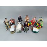 A collection of nine Royal Doulton figures, The Old Balloon Seller HN1315, The Balloon Man HN1954,