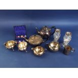 A small quantity of silver plate to include various white metal teawares, a christening tankard, a