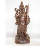 Carved Chinese hardwood figure of a standing Samurai/immortal type figure, 49cm high