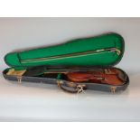 Cased 19th century violin bearing the label reading 'Geo Bat ...' probably Geo Batta Ruggeri,