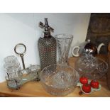 A mixed lot to include various glassware including a soda siphon, a box of various fossils, semi-