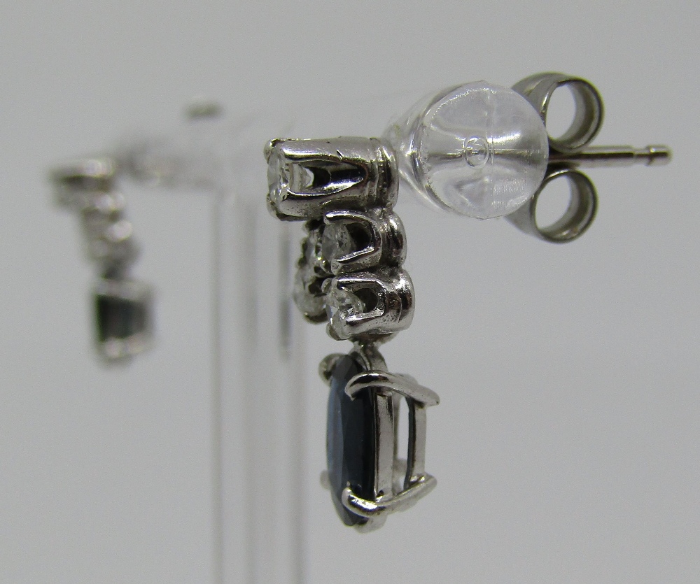 Pair of topaz and diamond drop earrings in unmarked white metal, 2.8g total - Image 2 of 3