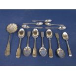 Collection of silver spoons comprising set of six Victorian fiddle pattern teaspoons, maker GMJ,