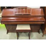 Eavestaff pianette "mini piano" upright iron framed and overstrung within a teakwood case together