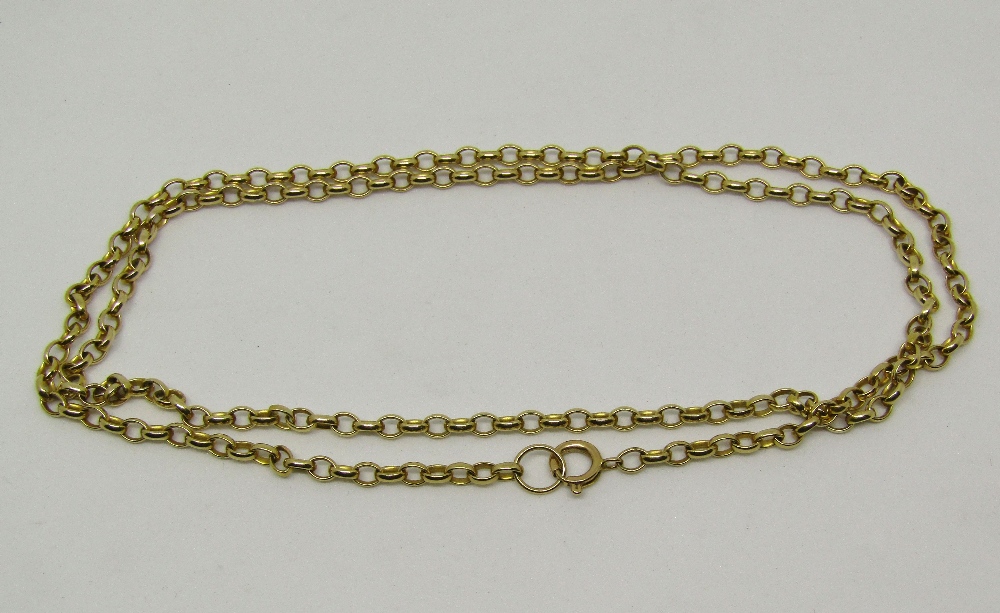 Long 9ct belcher link necklace, 64cm long approx, 13.8g