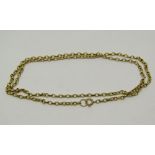 Long 9ct belcher link necklace, 64cm long approx, 13.8g