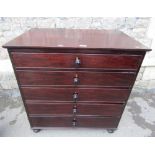 19th century dark mahogany tower of five long drawers on simple turned supports, 82cm wide