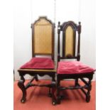 Two late 17th century early 18th century walnut side chairs, the moulded frames with cane seats