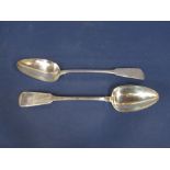 Pair of George IV Irish silver fiddle pattern serving spoons, maker Patrick Segrave, Dublin 1824,