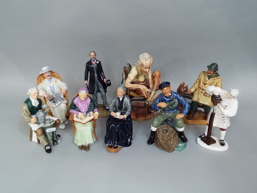 A collection of eight Royal Doulton figures including the Tinsmith HN2146, The Wig Maker of