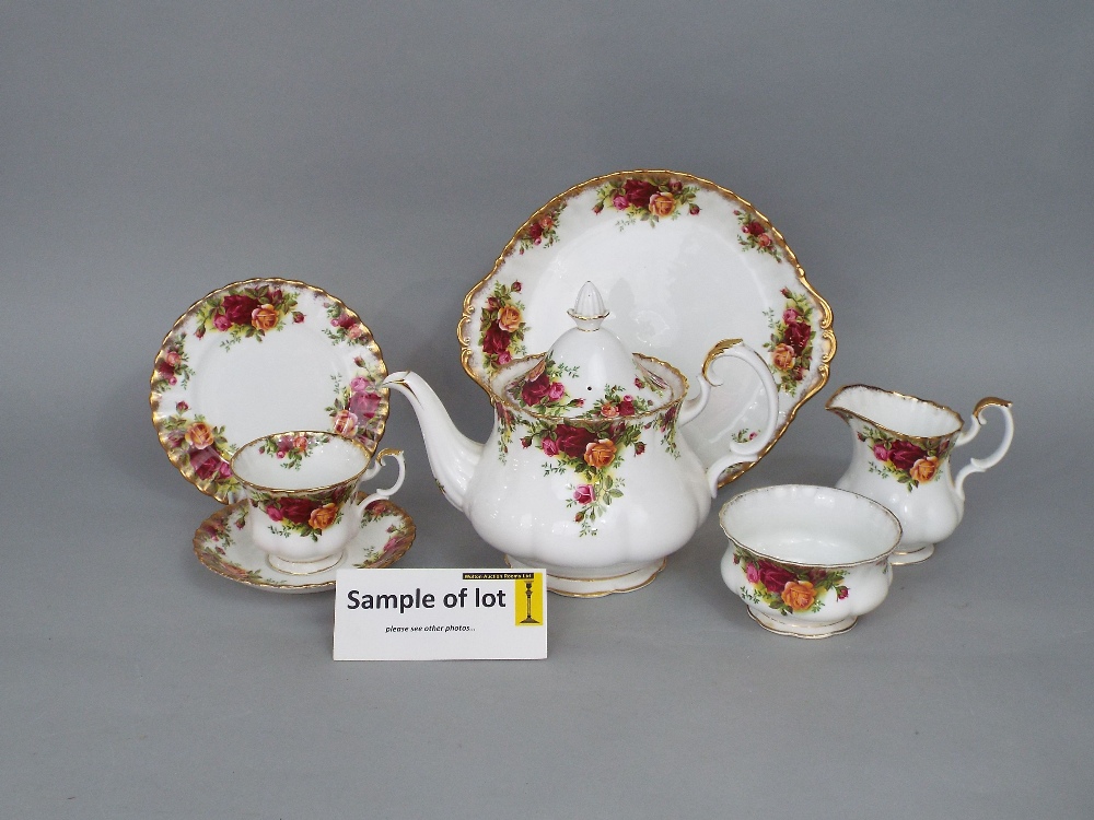 A collection of Royal Albert Old Country Roses pattern teawares including teapot, cake plate, two