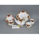 A collection of Royal Albert Old Country Roses pattern teawares including teapot, cake plate, two