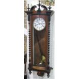 Good quality Biedermeier Vienna regulator wall clock with bobbin turned ebonised pilasters and