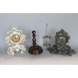 A mixed collection of horology to include a Meissen style porcelain cabinet clock decorated with
