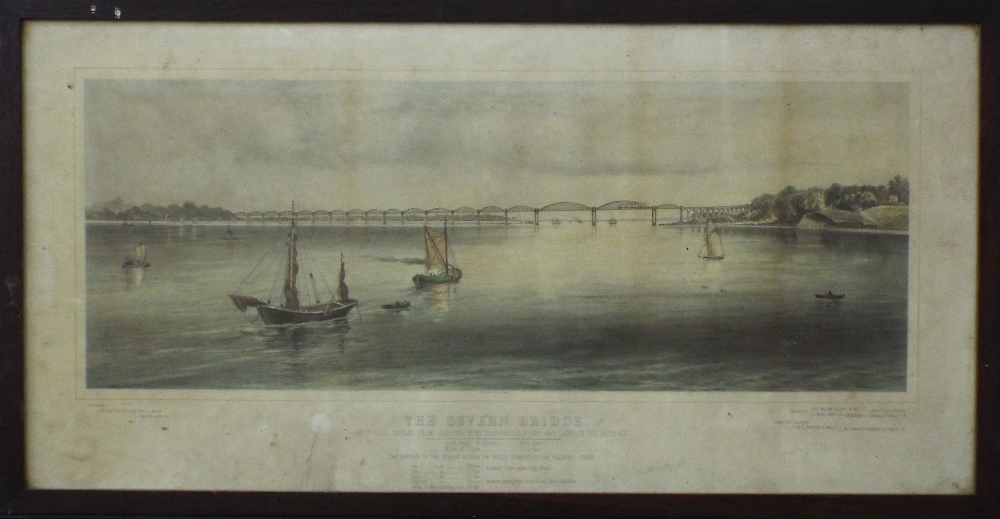 A 19th century coloured engraving of the Severn Bridge (later destroyed) from Gatcomb with Sharpness - Image 2 of 3