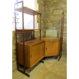 An unusual Interflex of London, teak veneered two sectional corner unit, with brown painted steel