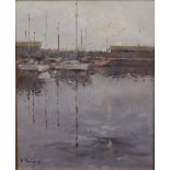 20th century school - Harbour scene with boats, oil on canvas, indistinctly signed, 45 x 36cm,