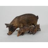 Austrian cold painted bronze group by Geschutzt of a sow and two piglets, 10cm