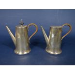 Pair of Walker & Hall silver tapered coffee pots with weave work handles, Sheffield 1925, 16cm high,