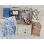 A box containing an interesting collection of ephemera including a 19th century scrap album, a